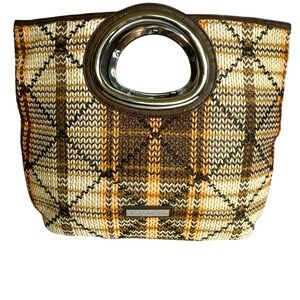 BCBG Paris Plaid Knit Handbag‎ with Silver Ring Handles